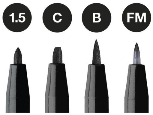 Faber Castell Tekenstift Faber-Castell Pitt Artist Pen etui 4 stuks 199 zwart lijndiktes 1.5, C, B, FM