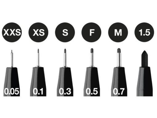 Faber Castell Tekenstift Faber-Castell Pitt Artist Pen etui 6 stuks 199 zwart lijndiktes XXS, XS, S, F, M, 1.5