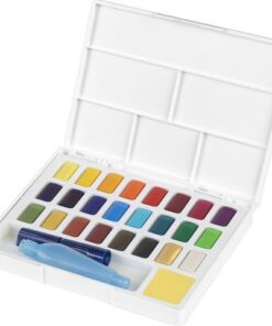 Deze box wordt geleverd met palet. De deksel is namelijk afneembaar waardoor je een palet hebt. Tevens ook makkelijk om schoon te maken. De kleuren zijn helder en volledig wateroplosbaar. De verf is perfect mengbaar voor lichte en donkere kleuren. Deze set bevat ook een waterpenseel van hoge kwaliteit. Inclusief neon en metallic kleuren.