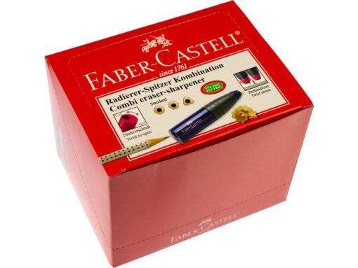 Faber Castell gum/potloodslijper Faber-Castell Combi rood/blauw display a 12 stuks