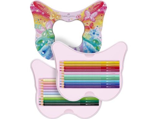 Faber Castell Kleurpotloden Faber-Castell sparkle 12 standaard kleuren +  8 pastel kleuren in bewaarblik vlinder inclusief vlinder