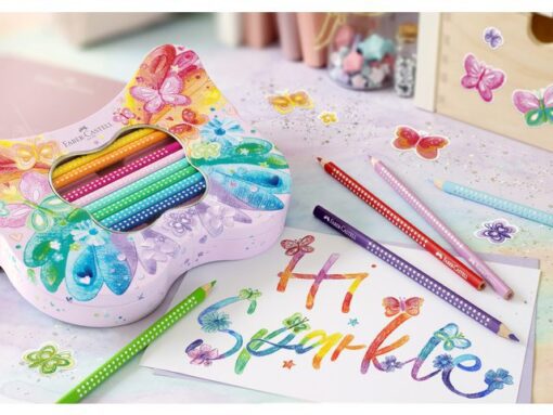 Faber Castell Kleurpotloden Faber-Castell sparkle 12 standaard kleuren +  8 pastel kleuren in bewaarblik vlinder inclusief vlinder