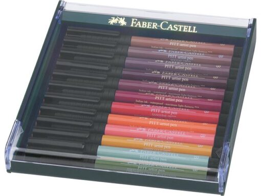 Faber Castell Tekenstift Faber-Castell Pitt Artist Pen Brush set 12 stuks Earth Tones