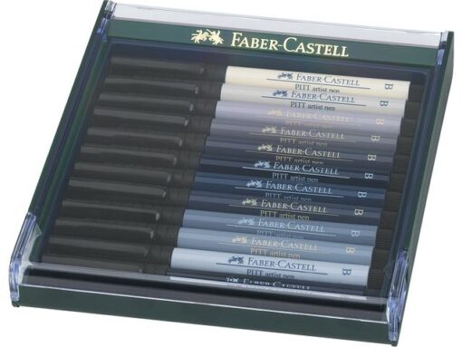 Faber Castell Tekenstift Faber-Castell Pitt Artist Pen Brush set 12 stuks grijstinten