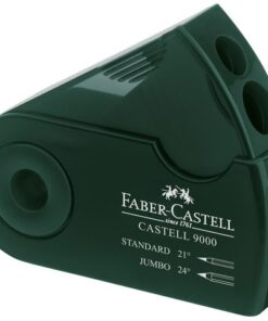 Puntenslijper Twin Sleeve. Ergonomische kwaliteits puntenslijper met opvangbakje. Voor kleur en grafiet potloden. Schone en eenvoudige werking. Geschikt voor alle standaard maten en Jumbo potloden. Met veiligheidsschroef. Kleur groen.