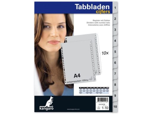 Kangaro KTC Tabblad Kangaro A4 cijfers PP 120 micron grijs 23-gaats 10-delig