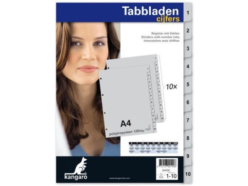 Kangaro KTC Tabblad Kangaro A4 cijfers PP 120 micron grijs 4-gaats 10-delig