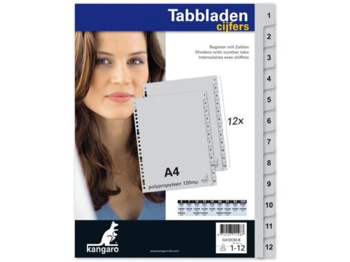 Kangaro KTC Tabblad Kangaro A4 cijfers PP 120 micron grijs 23-gaats 12-delig EB