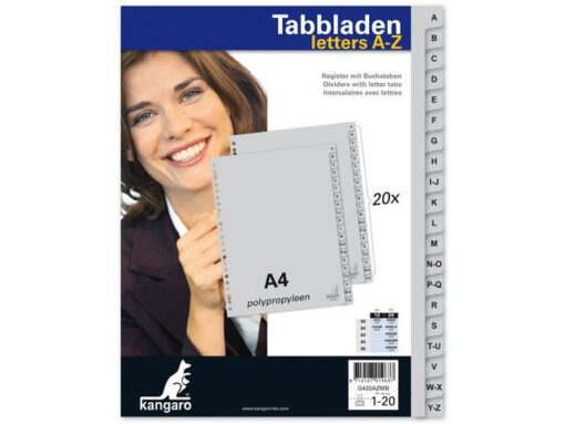 Kangaro KTC Tabblad Kangaro A4 letters PP 120 micron grijs 23-gaats 20-delig A-Z EB