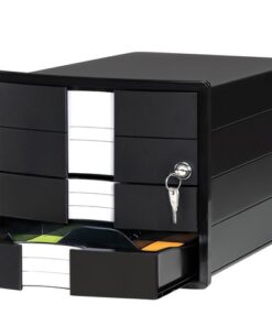 1 hoge en 2 lage. De hoge lade is afsluitbaar met ingebouwd slot. 2 sleutels worden meegeleverd. Voor het bewaren