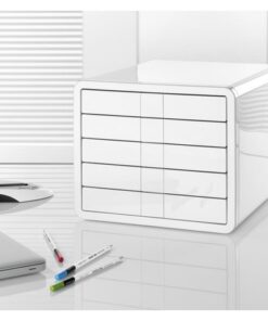 tijdloos en elegant vormgegeven. Het iBox design past goed in een smaakvol uitgerust bureau. De ladeset bevat 5 laden tot formaat C4