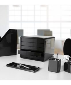 tijdloos en elegant vormgegeven. Het iBox design past goed in een smaakvol uitgerust bureau. De ladeset bevat 5 laden tot formaat C4