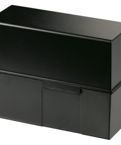 naslagwerken of het verzamelen - thuis en onderweg. Hoogwaardig design met kliksluiting en stalen scharnier. De compleet naar achteren klapbare deksel is als extra bak te gebruiken. Capaciteit circa 450 kaarten (170 grams) A5. Afmetingen (B x H x D): 228 x 171 x 102 mm. Kleur: zwart.Wordt leeg geleverd.