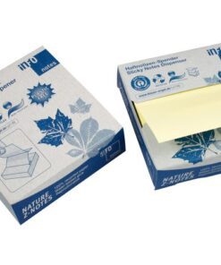 het oudste eco-label in de wereld. Alle items zijn gemaakt van 100% gerecycled papier en geproduceerd in Duitsland met watergedragen en oplosmiddelvrije lijm. Het Info Nature Notes assortiment bestaat uit sticky notes in het geel