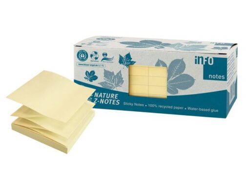 Info notes 75x75mm Z-Notes, geel, recycled, doos met 12 bloks a 100 vel