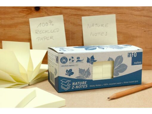 Info notes 75x75mm Z-Notes, geel, recycled, doos met 12 bloks a 100 vel