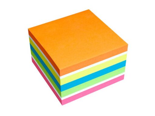 Info notes 75x75mm kubus 450 blaadjes, mix 6 kleuren, FSC,  hanging hole.