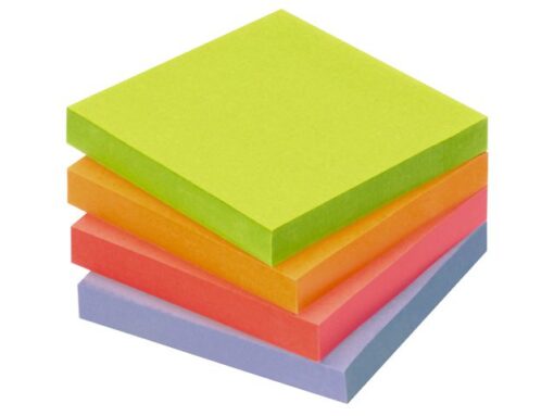 Info notes 75x75mm 16 x 100 blaadjes, 4 kleuren, blauwe engel, toren verpakking.