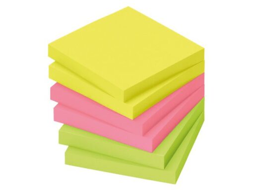 Info Notes 75x75mm assorti felle kleuren pak a 6 blok
