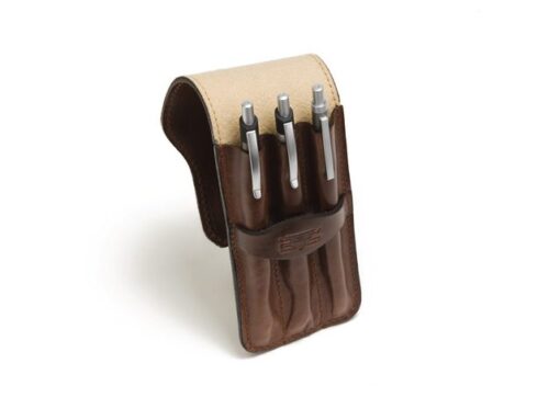 Pennenetui zadelleer Mika voor 3 pennen, ca 17 x 7 x 2 cm,  bruin