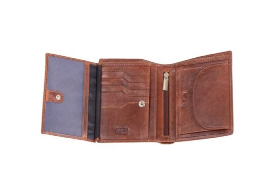 Portefeuille Mika bruin RFID. Leer. 12x10x2,5cm