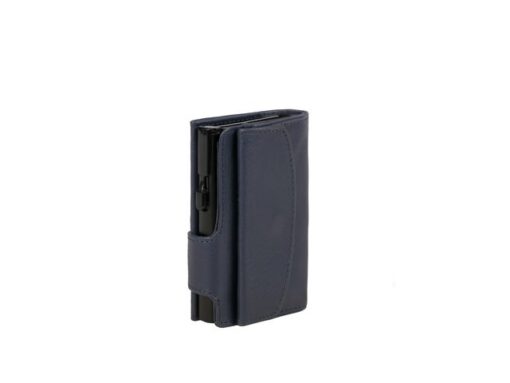 Pasjeshouder Clicksafe nappaleer blauw/zwart RFID 8 pasjes met opbergvak voor muntgeld
