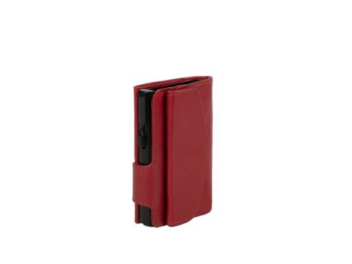 Pasjeshouder Clicksafe nappaleer rood/zwart RFID 8 pasjes met opbergvak voor muntgeld