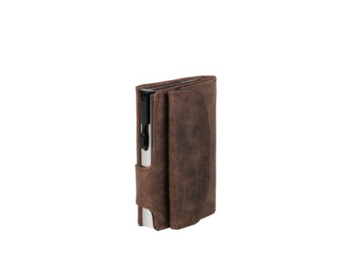 Pasjeshouder Clicksafe jachtleer bruin/zilver RFID 8 pasjes met opbergvak voor muntgeld