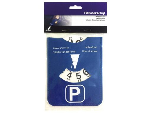 Parkeerschijf Kangaro in blauwe kunstlederen houder