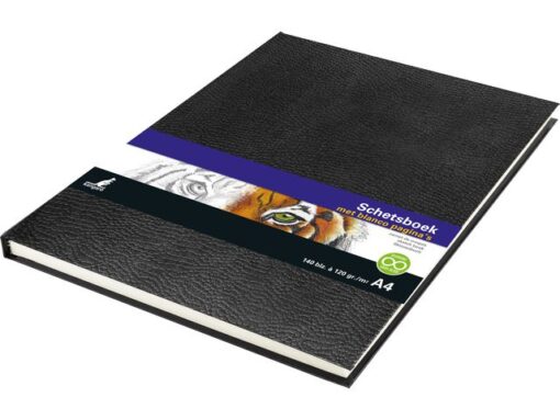 Schetsboek Kangaro A4 creme 120 grams blanco papier, 140 blz hard cover imprint slang, zwart