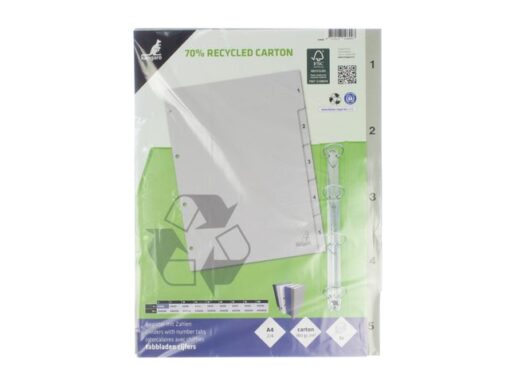Kangaro KTC Tabblad ECO Kangaro A4 cijfers 180 grams grijs karton       4-gaats 5-delig