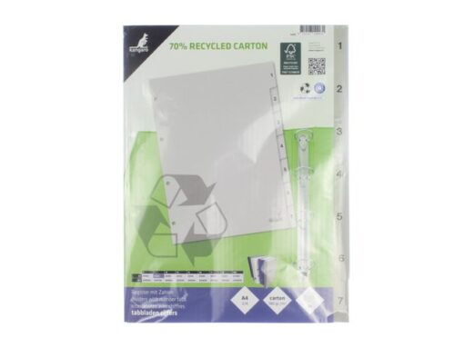Kangaro KTC Tabblad ECO Kangaro A4 cijfers 180 grams grijs karton       4-gaats 7delig