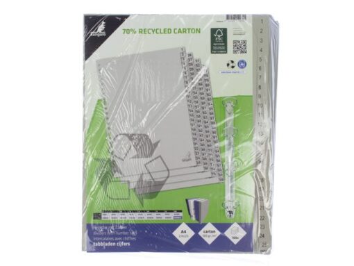 Kangaro KTC Tabblad ECO Kangaro A4 cijfers 180 grams grijs karton       23-gaats 100-delig