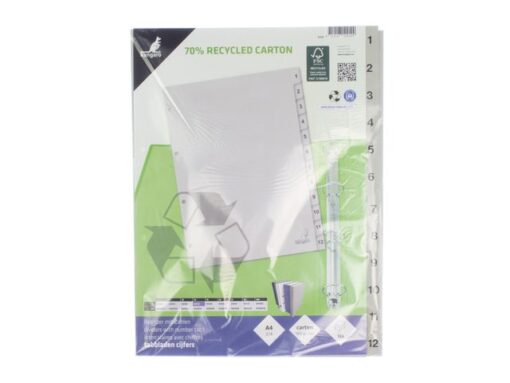 Kangaro KTC Tabblad ECO Kangaro A4 cijfers 180 grams grijs karton       4-gaats 12-delig