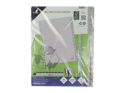 Kangaro KTC Tabblad ECO Kangaro A4 cijfers 180 grams grijs karton       23-gaats 15-delig