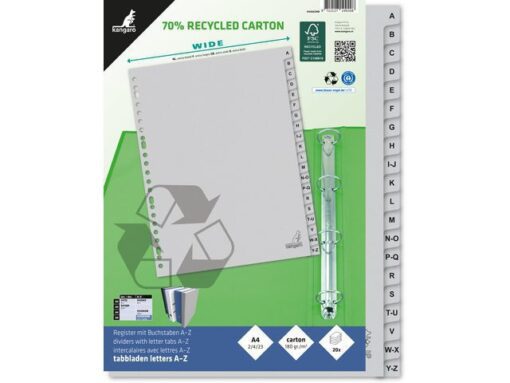Kangaro KTC Tabblad ECO Kangaro A4 letters 180 grams grijs karton       23-gaats 20-delig Extra breed