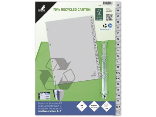 Kangaro KTC Tabblad ECO Kangaro A4 letters 180 grams grijs karton       4-gaats 20-delig