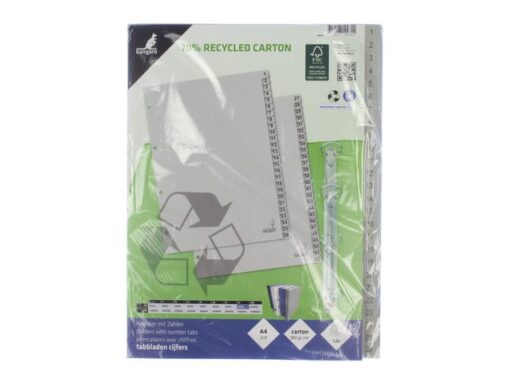 Kangaro KTC Tabblad ECO Kangaro A4 cijfers 180 grams grijs karton       4-gaats 52-delig