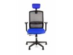 Linea Fabric Bureaustoel Linea Tekna 01/PT zwart/blauw met 3D armleuning en hoofdsteun