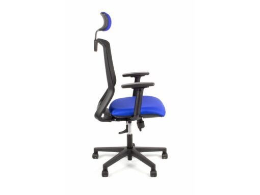 Linea Fabric Bureaustoel Linea Tekna 01/PT zwart/blauw met 3D armleuning en hoofdsteun