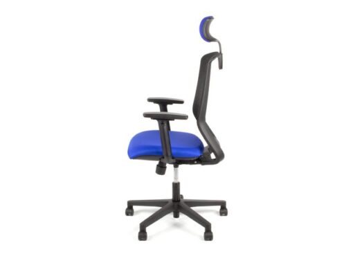 Linea Fabric Bureaustoel Linea Tekna 01/PT zwart/blauw met 3D armleuning en hoofdsteun