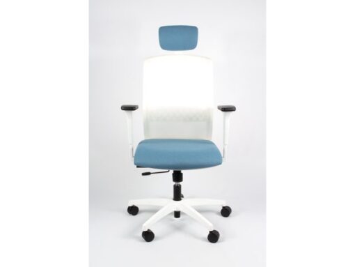 Linea Fabric Bureaustoel Linea Tekna White 01/PT l.blauw/wit met 3D      armleuning en hoofdsteun