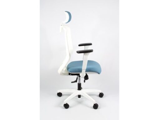 Linea Fabric Bureaustoel Linea Tekna White 01/PT l.blauw/wit met 3D      armleuning en hoofdsteun