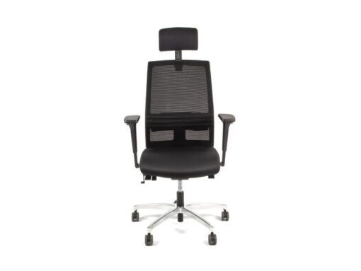 Linea Fabric Bureaustoel Linea Omnia 01/PT zwart/zwart met 3D            armleuning, hoofdsteun en aluminium voet