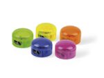 Mobius & Ruppert puntenslijper Möbius & Ruppert dubbel met container, rond   assorti groen, blauw, roze, geel, oranje display 12 stuks