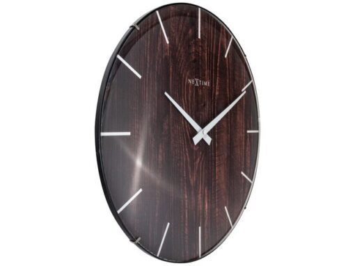 Wandklok Nextime Edge-Wood-Dome dia 35cm kunststof bruin