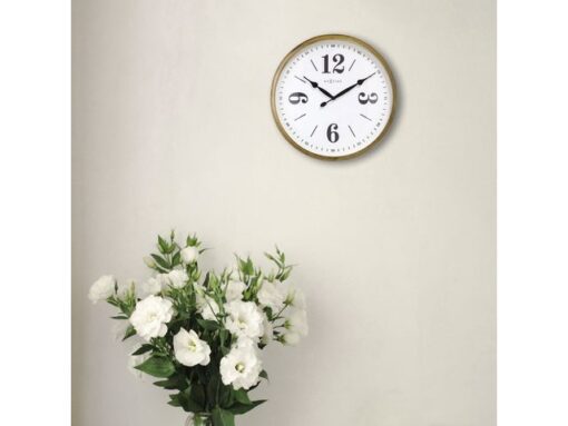 Landelijke wandklok - 39cm - Stille klok - Wit/ Goud-       NeXtime "Classic"