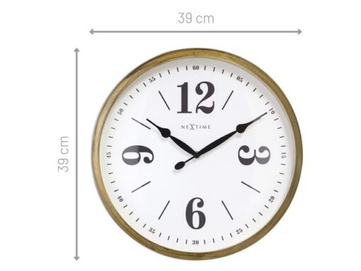 Landelijke wandklok - 39cm - Stille klok - Wit/ Goud-       NeXtime "Classic"