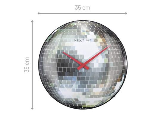Stille wandklok - 35cm - Discobal - Koepelvormig glas -     NeXtime "Disco Ball"