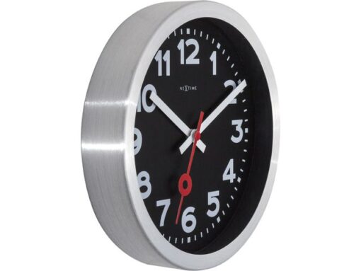 Wandklok NeXtime 'Station' Ø19 cm, geborsteld aluminium     zwart
